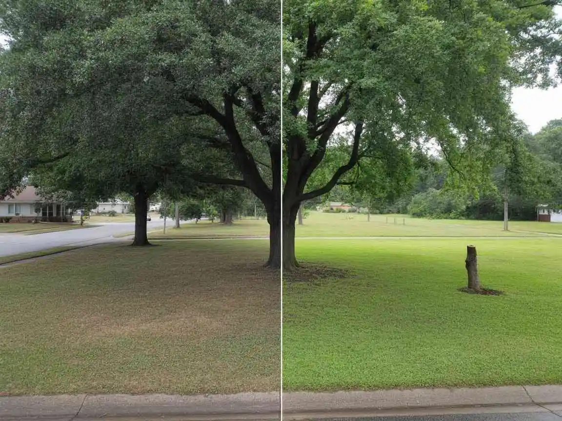 Before and after of a tree removal in Oahu